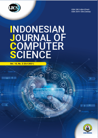 					View Vol. 10 No. 2 (2021): Indonesian Journal of Computer Science Volume 10. No. 2 (2021)
				