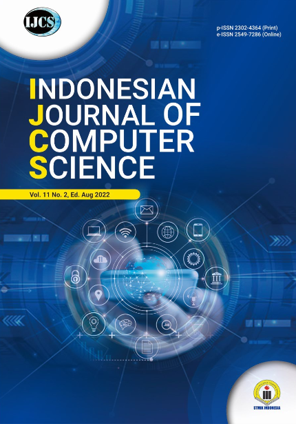					View Vol. 11 No. 2 (2022): Indonesian Journal of Computer Science Volume 11. No. 2 (2022)
				