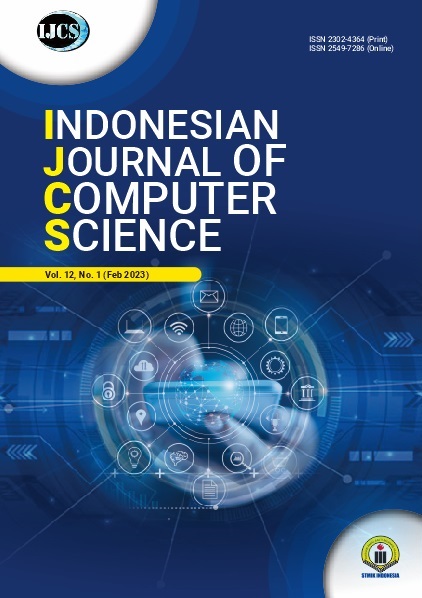 					View Vol. 12 No. 1 (2023): Indonesian Journal of Computer Science Volume 12. No. 1 (2023)
				